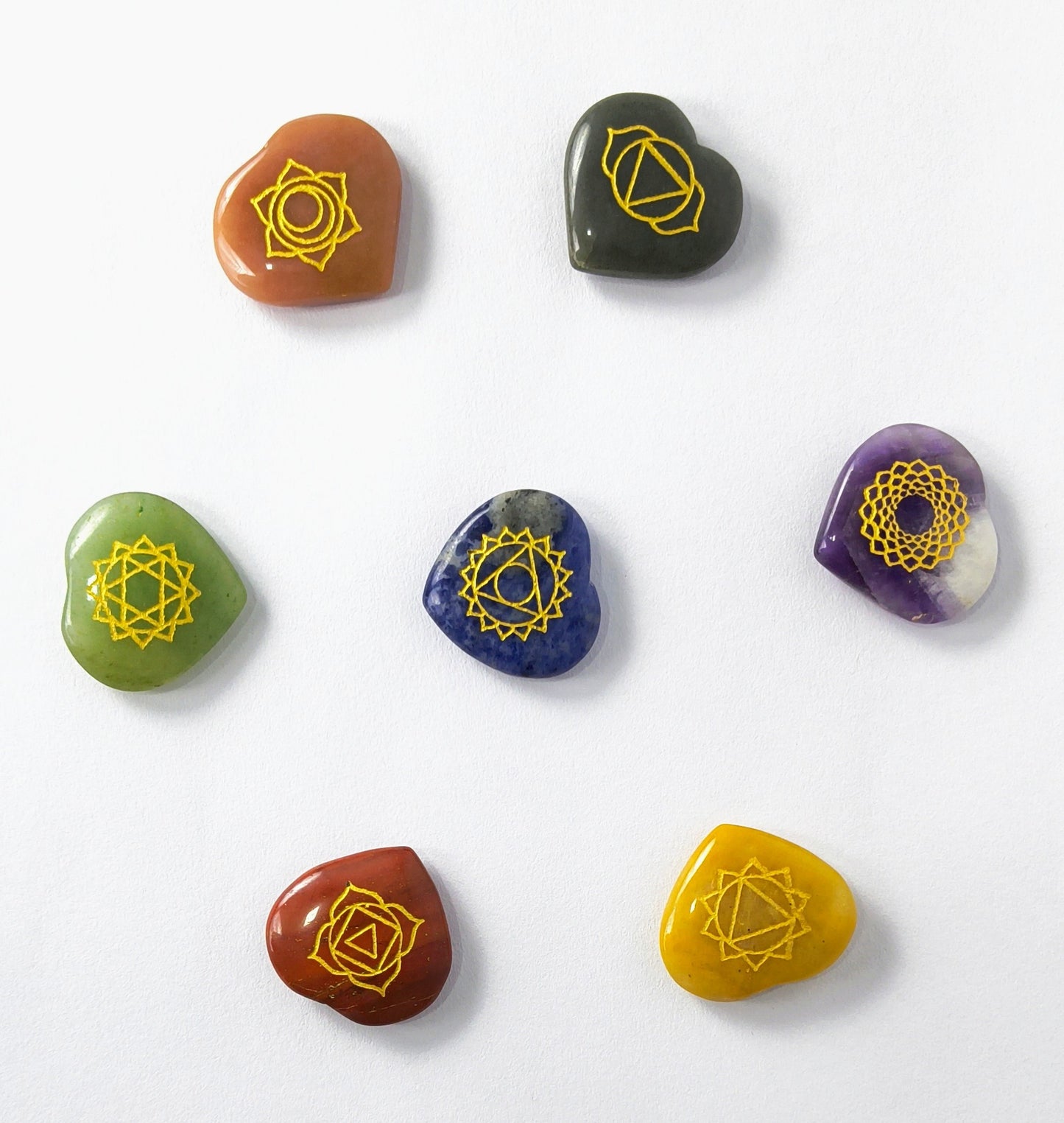 Sevan chakra reiki set heart shape