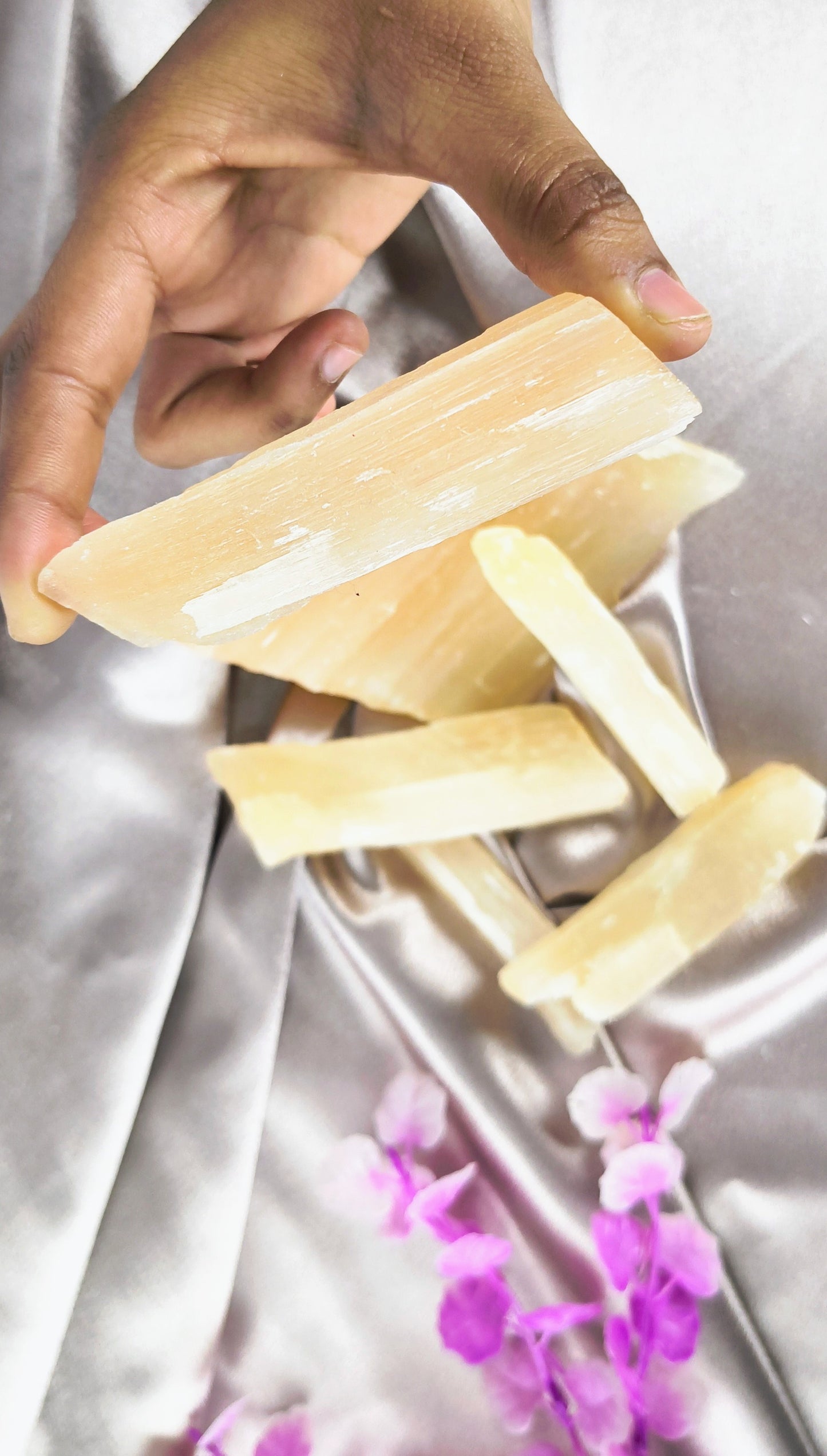 Orange selenite crystal