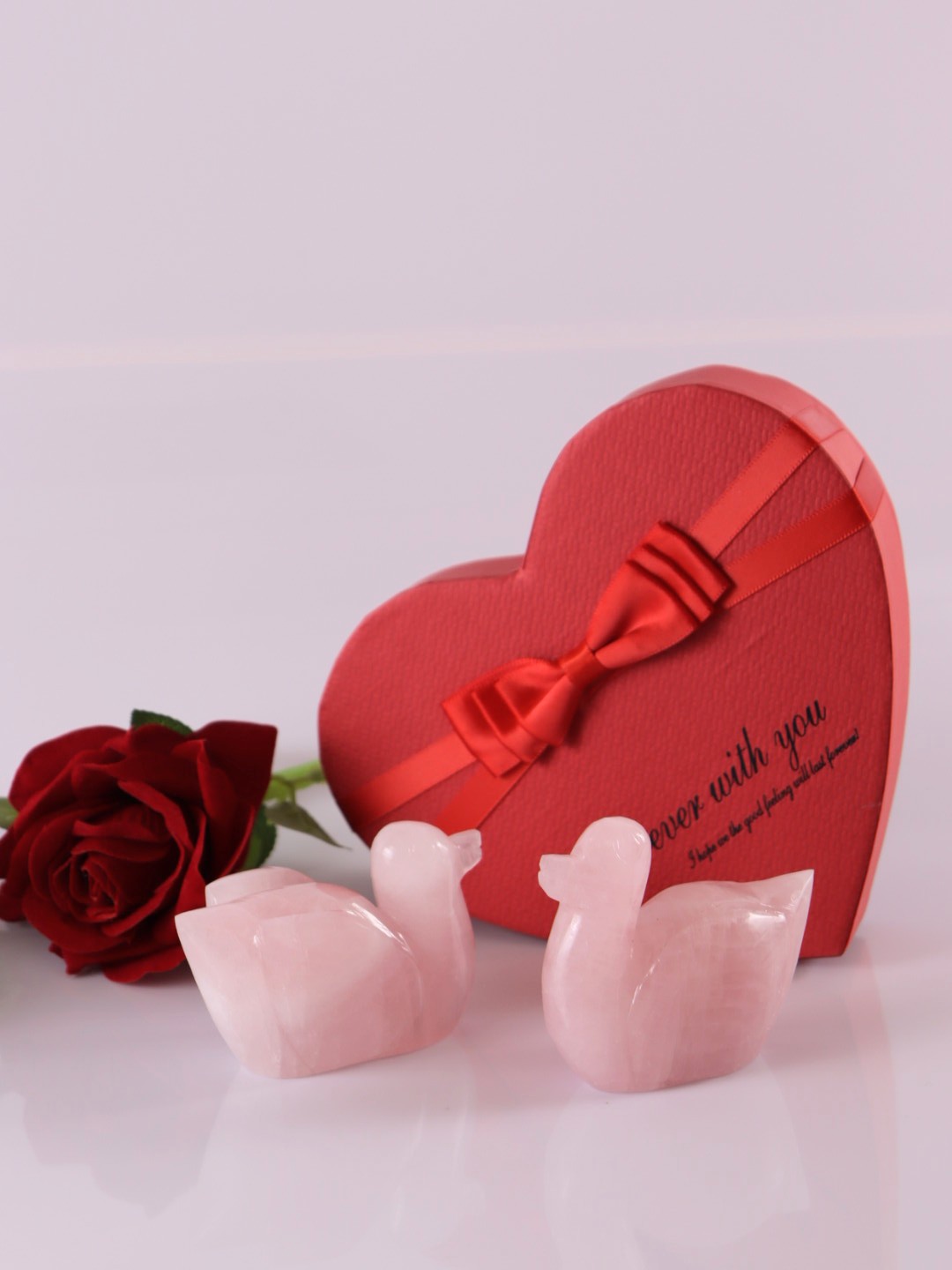 Rose quartz duck pair