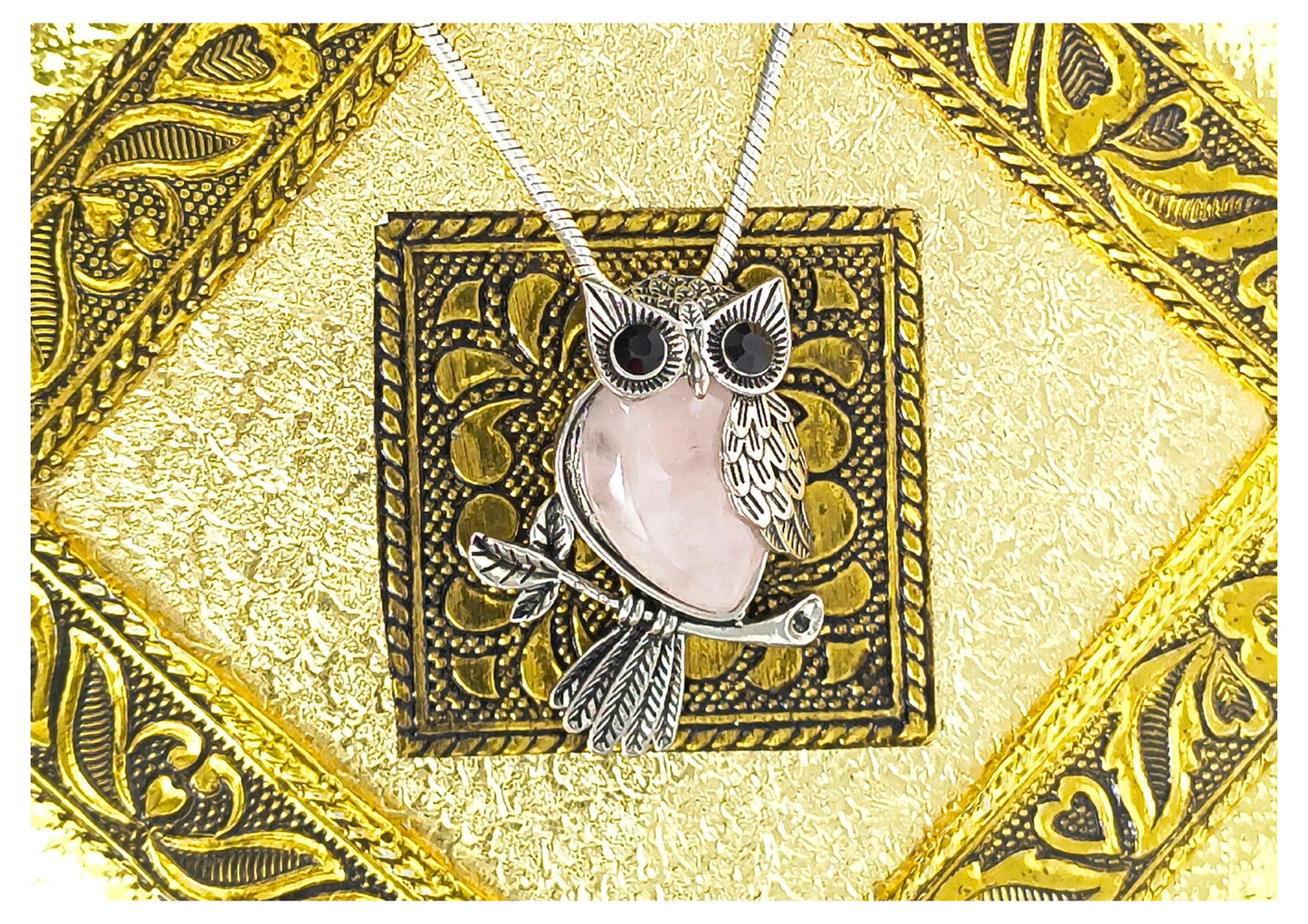 Rose quartz owl pendant