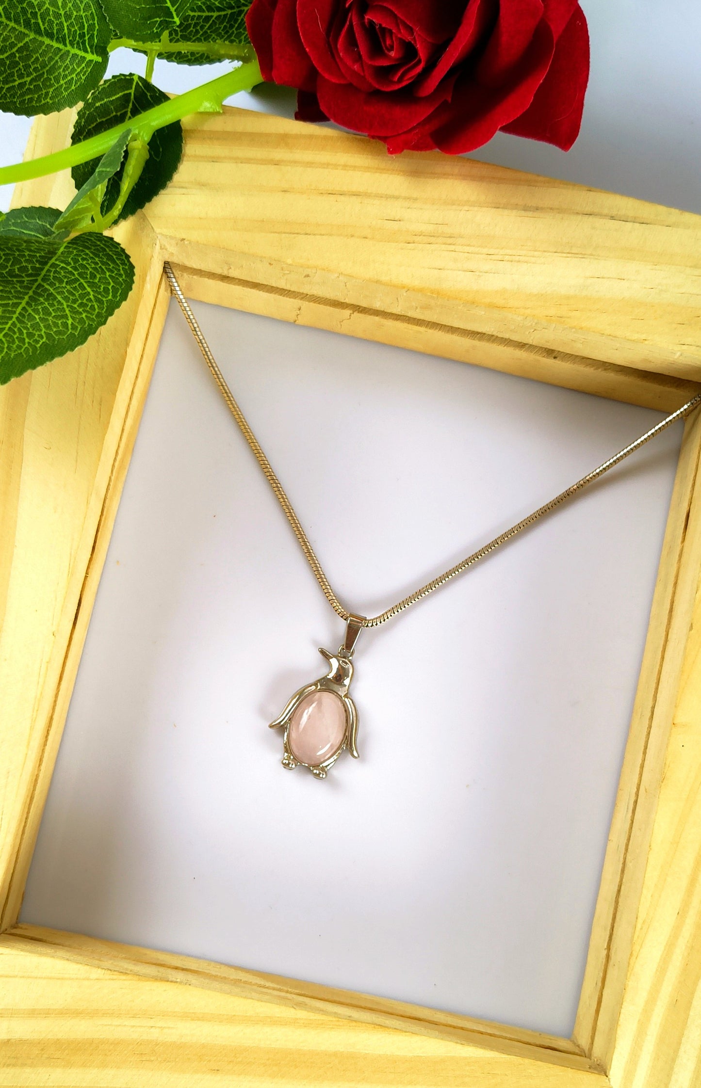 Rose Quartz Penguin Pendant
