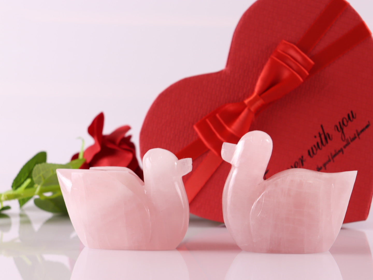 Rose quartz duck pair